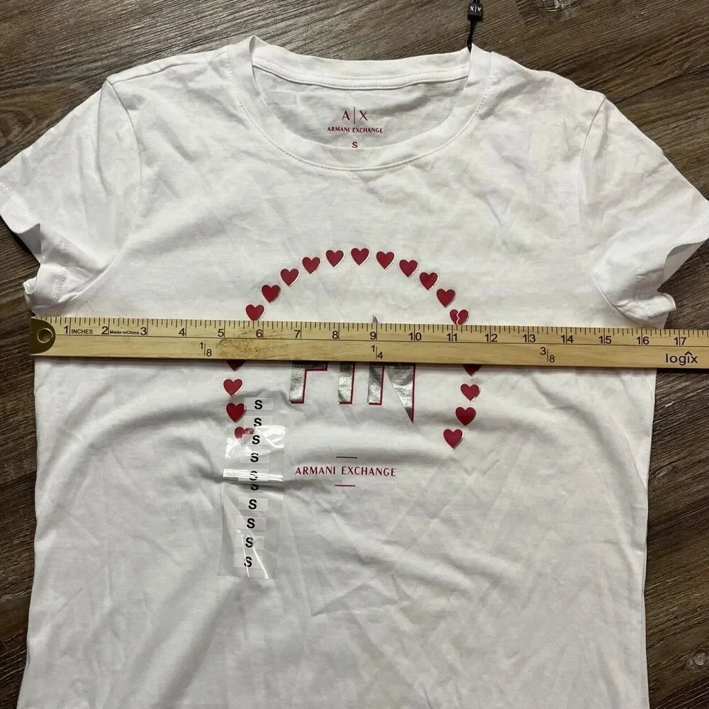 Armani Exchange FIN‎ Heart Love Designer Logo Women Tee New Small - Picture 4 of 13